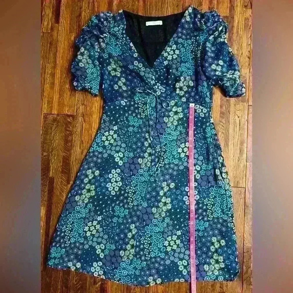 MANGO Floral Print Dress with Ruching in Blue and Purple Hues - Picture 9 of 14